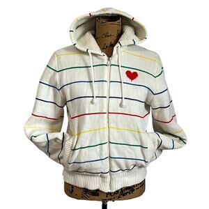 Vintage Outerbound HMS Rainbow Hooded Sweater Jacket Sherpa Lined Women’s Small
